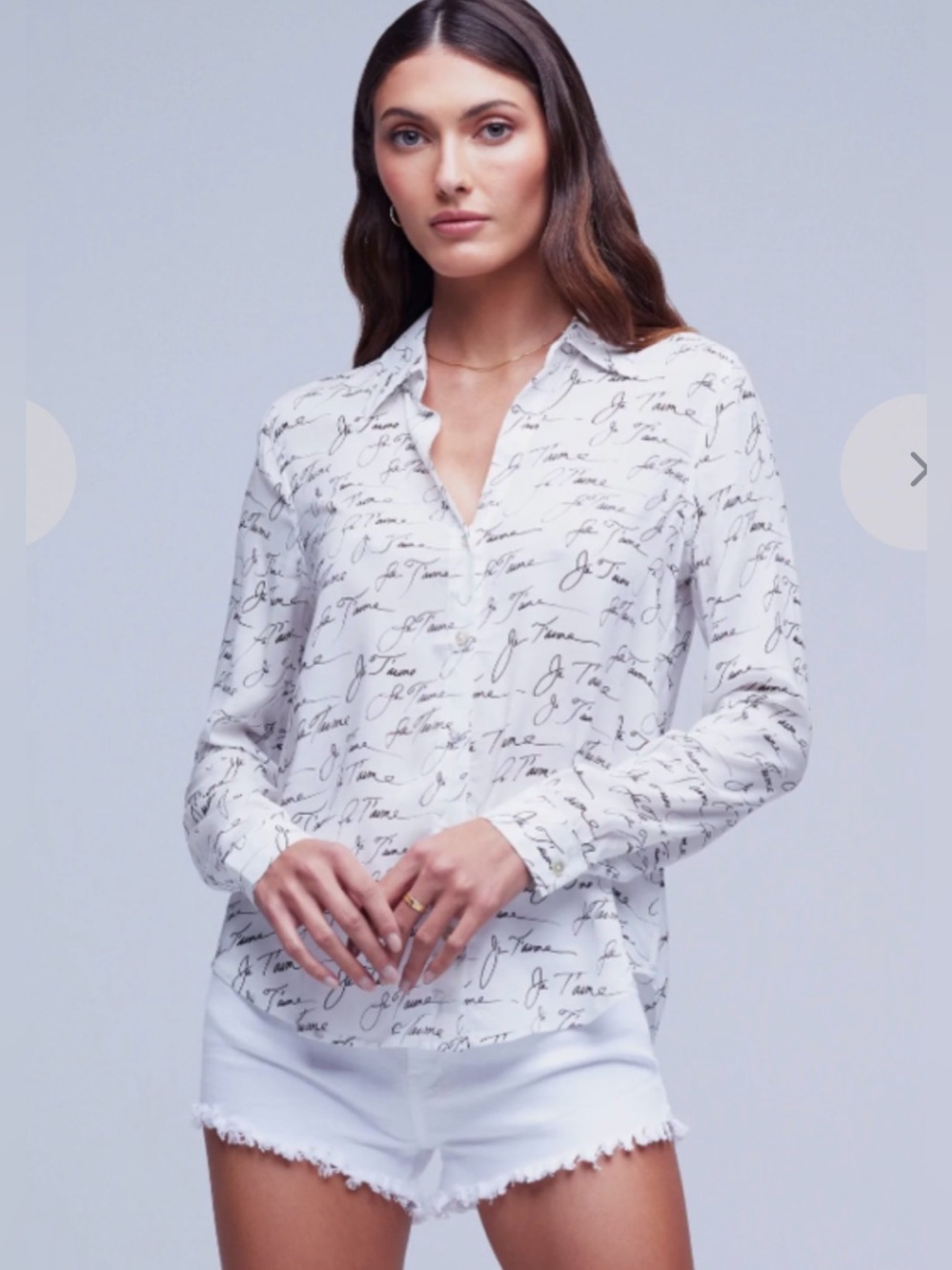 L’AGENCE Tyler Blouse in Ivory/Black Je’ Tamie writing graphic XXS